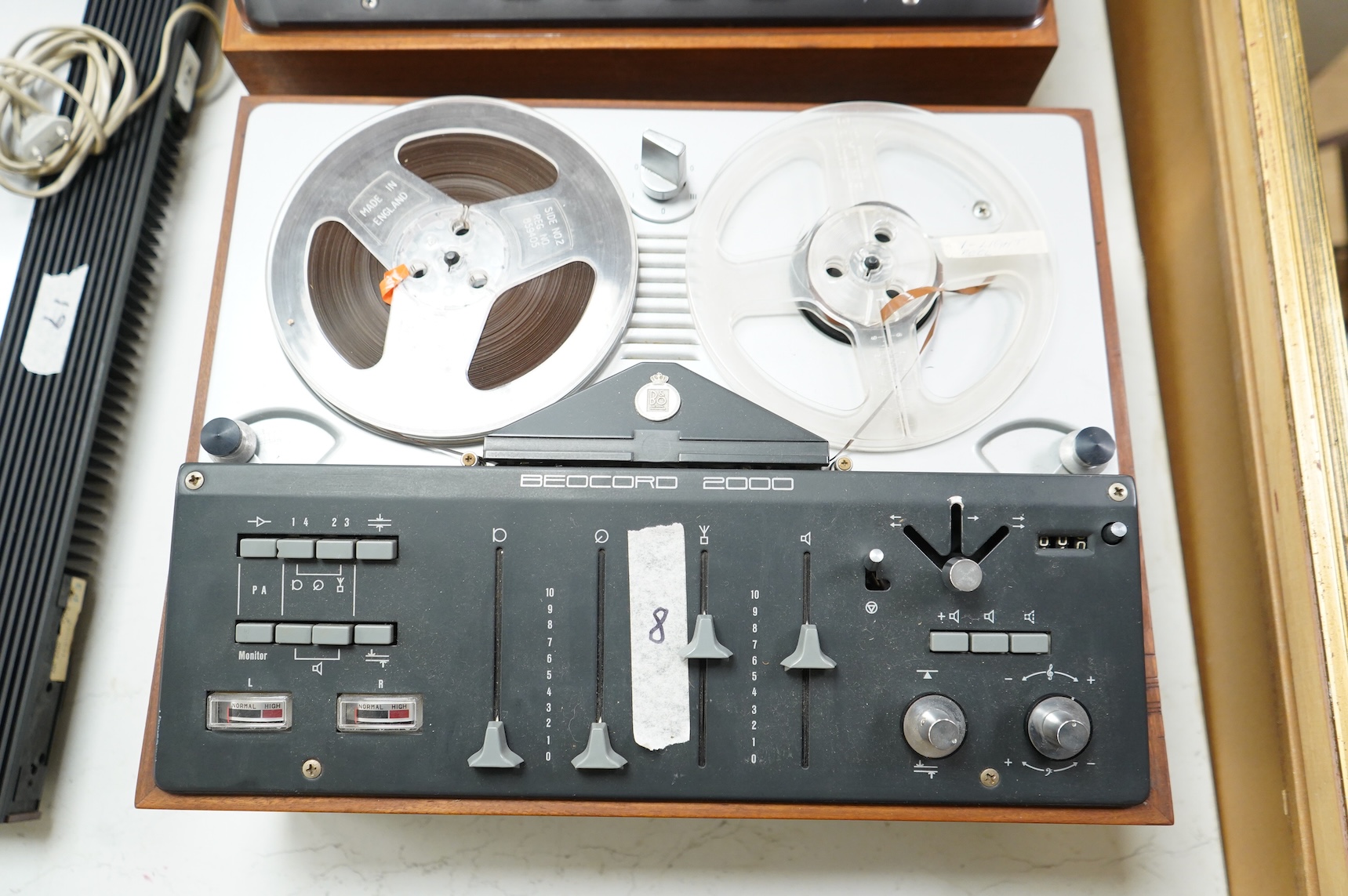 Two Bang & Olufsen Beocord 2000 reel to reel tape recorders, one missing lid